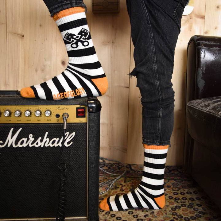 Age of Glory Stripes Socks Black Off-White Orange