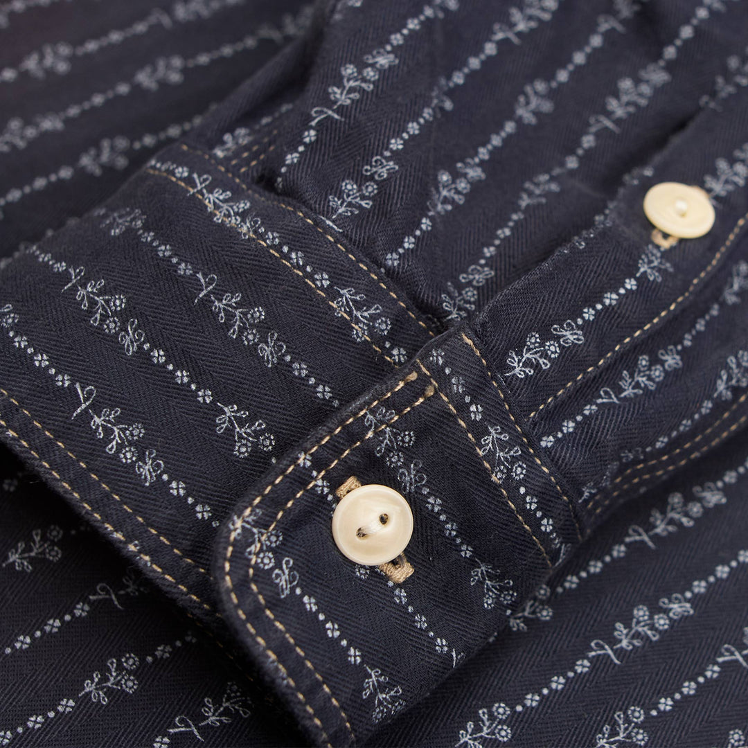 Hens Teeth Work Shirt in Blue Printed Herringbone