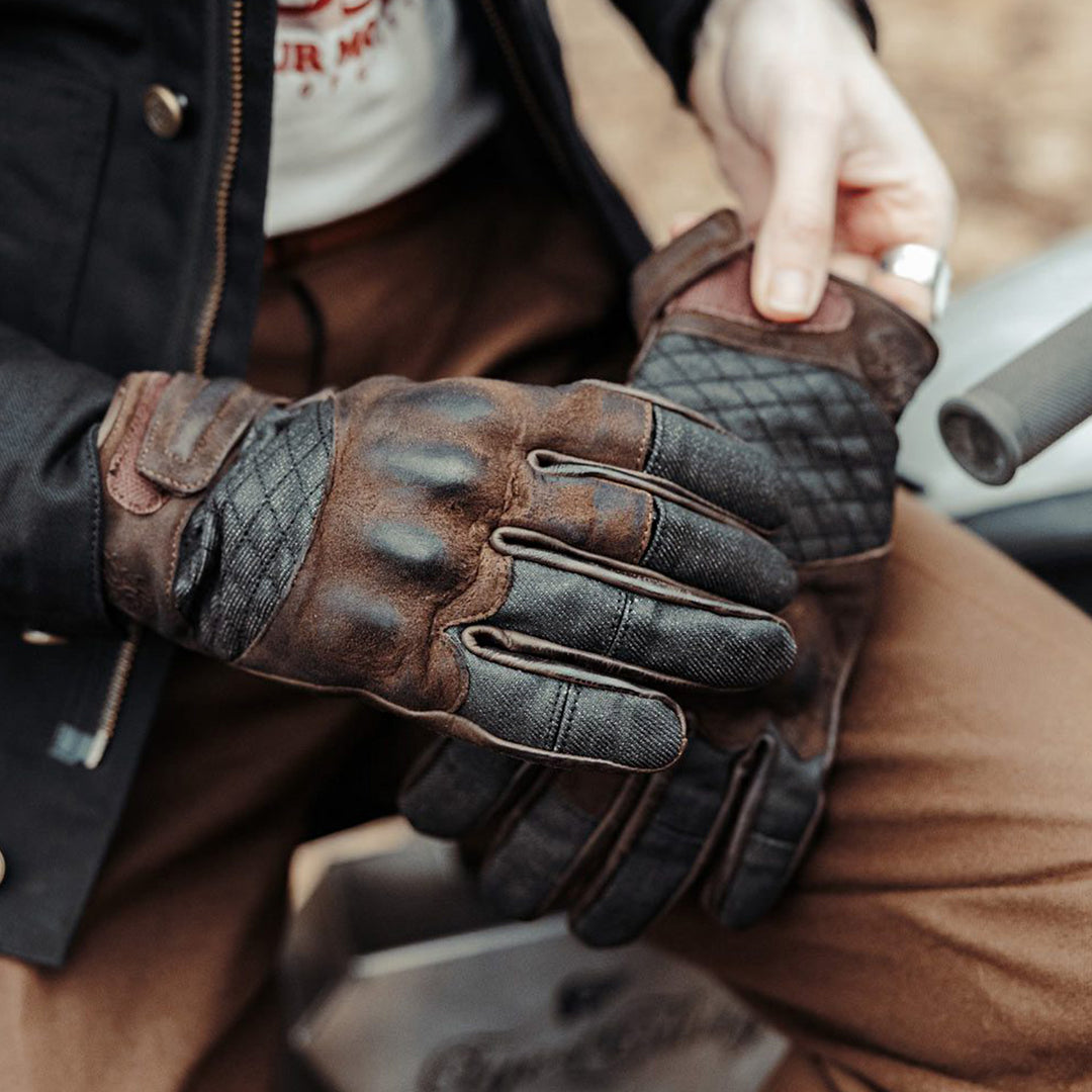 Shifter Gloves  Brown Leather & Denim