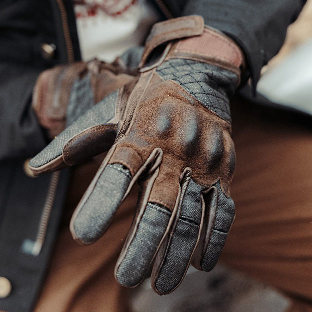 Shifter Gloves Brown Leather & Denim