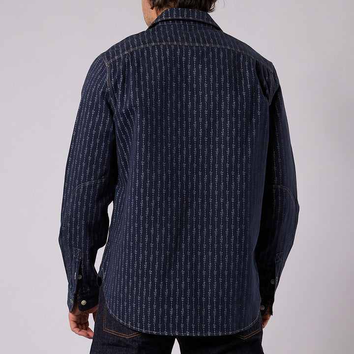 Hens Teeth Work Shirt in Blue Printed Herringbone